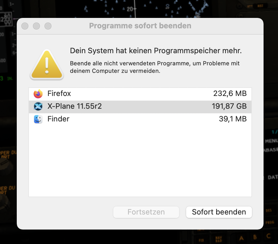 Dein System Hat Keinen Programmspeicher Mehr Monterey XP11 Programmspeicher - MacOS (X-Plane 11/12) - AEROSOFT