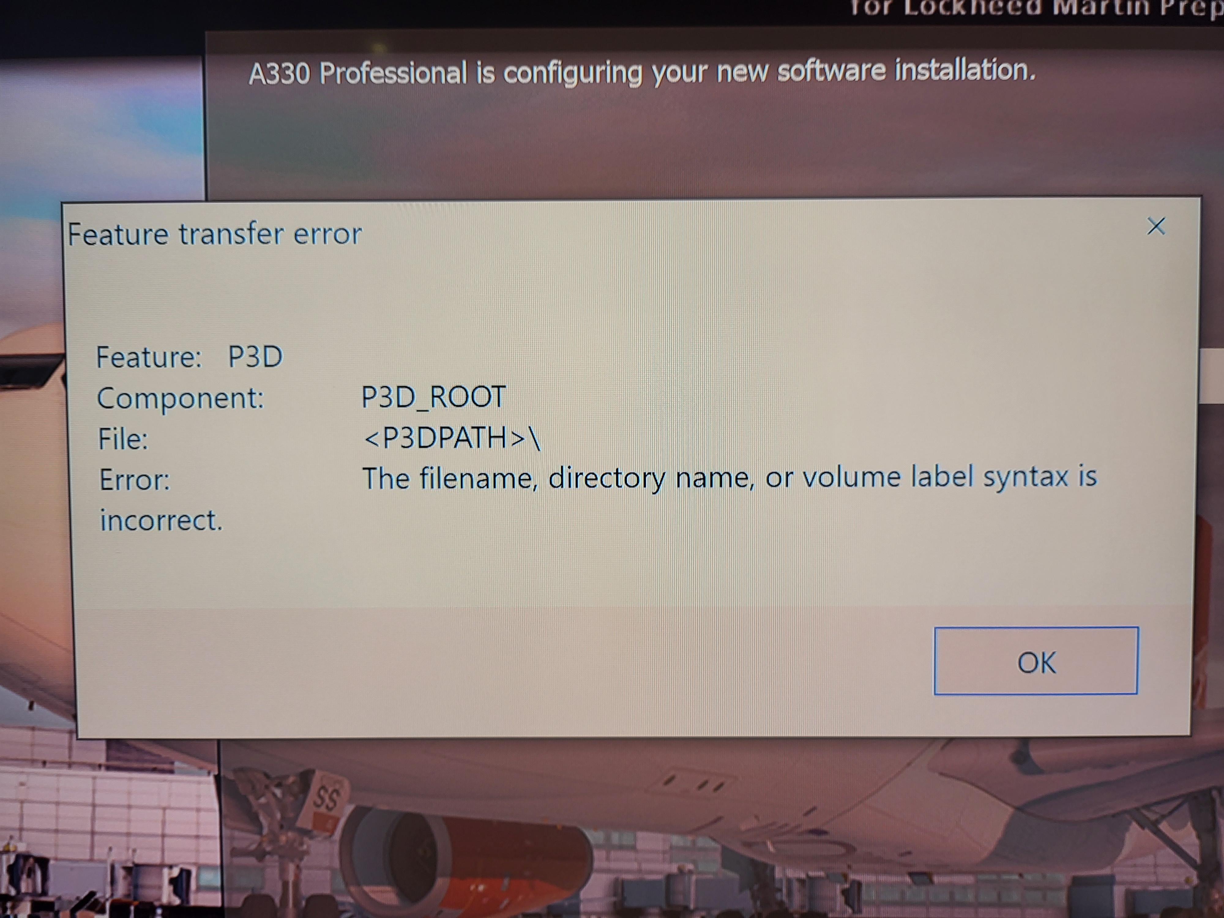 AS A330 for P3D V6 Feature transfer error Downloading and installing